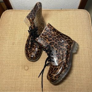 Madden Cheetah Plastic Lace Up Boots